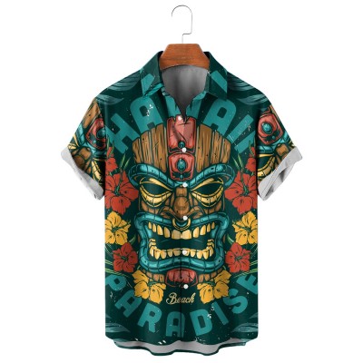 Hawaiian Tiki Havaino Print Short Sleeve Shirt