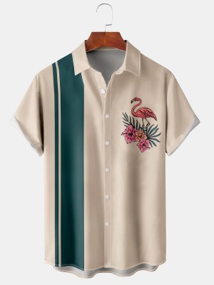 Men's Flamingo Pattern Casual Short Sleeve Shirt